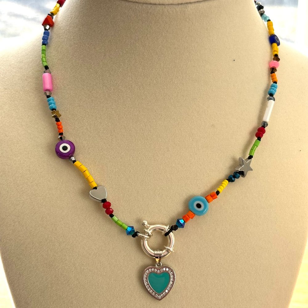 Handmade silver blue heart necklace